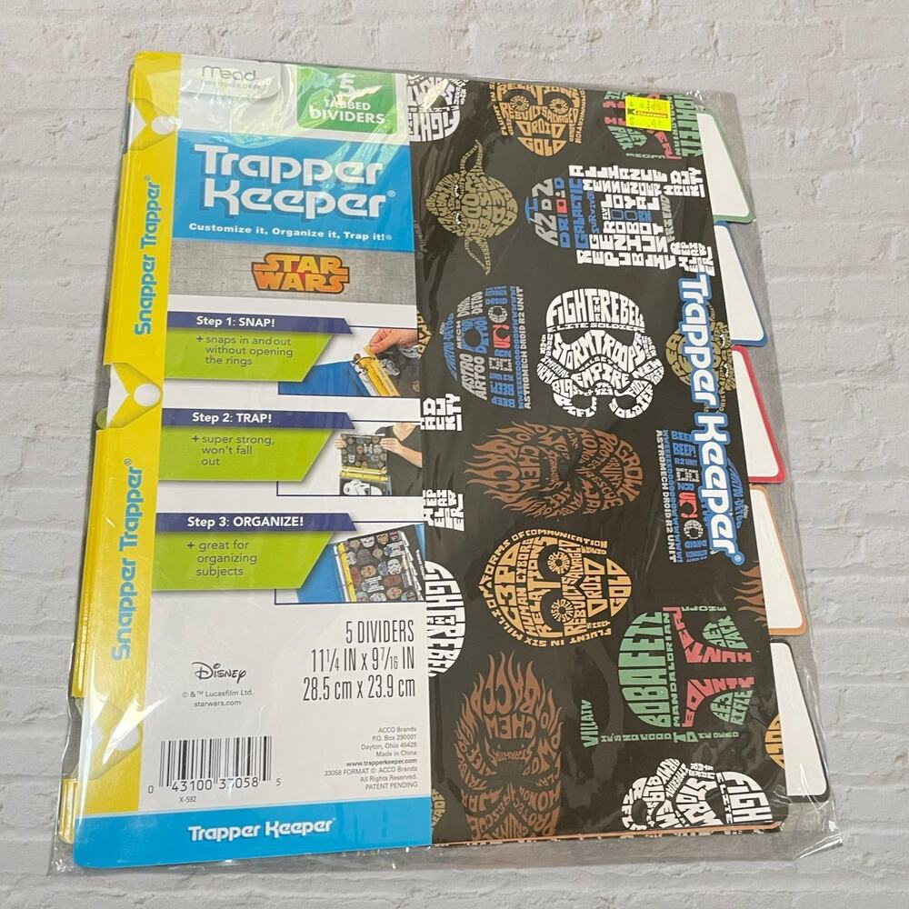 Star Wars Trapper Keeper 5 Tab Dividers Mead Snapper Disney Lucasfilm School NWT